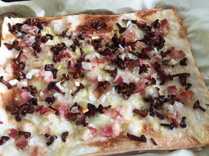 Фламмкухен с лисичками