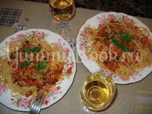 Спагетти с креветками и белым вином