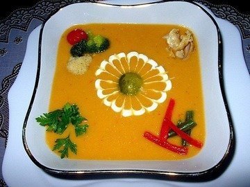 Овощной крем-суп с курицей