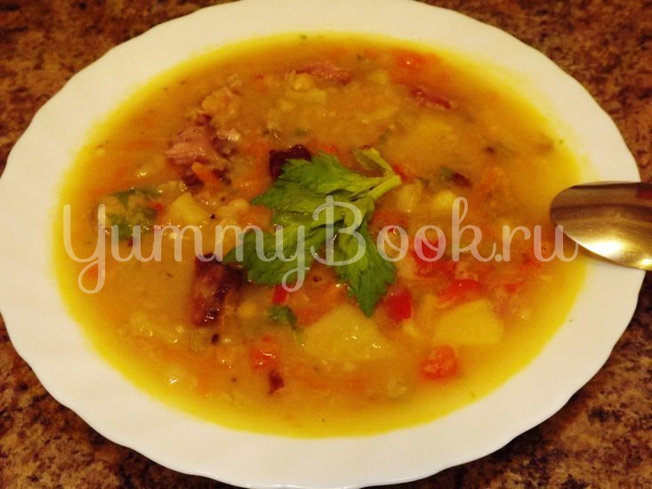 Пряный гороховый суп-похлебка с овощами и копчеными ребрышками - шаг 12
