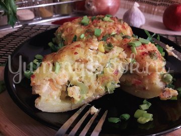 Запечённый фаршированный картофель с копчёной грудкой - шаг 13