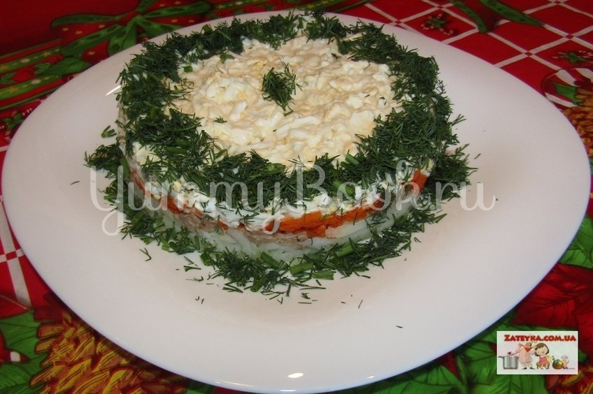 Слоеный салат с консервированным тунцом
